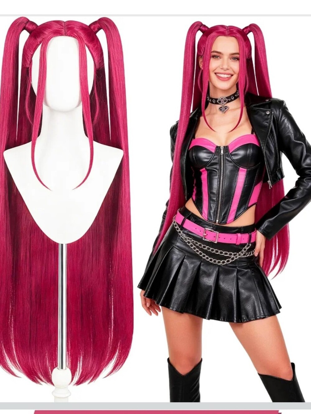 Pink Long Pigtail Wig Costume Accessory for Kids